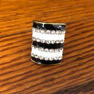 Black and white golden ring with diamonds